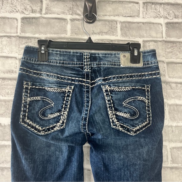 Silver Suki Capri Dark Modern Style Stretch Heavy Stitching Cropped Fluid Denim - Picture 3 of 12